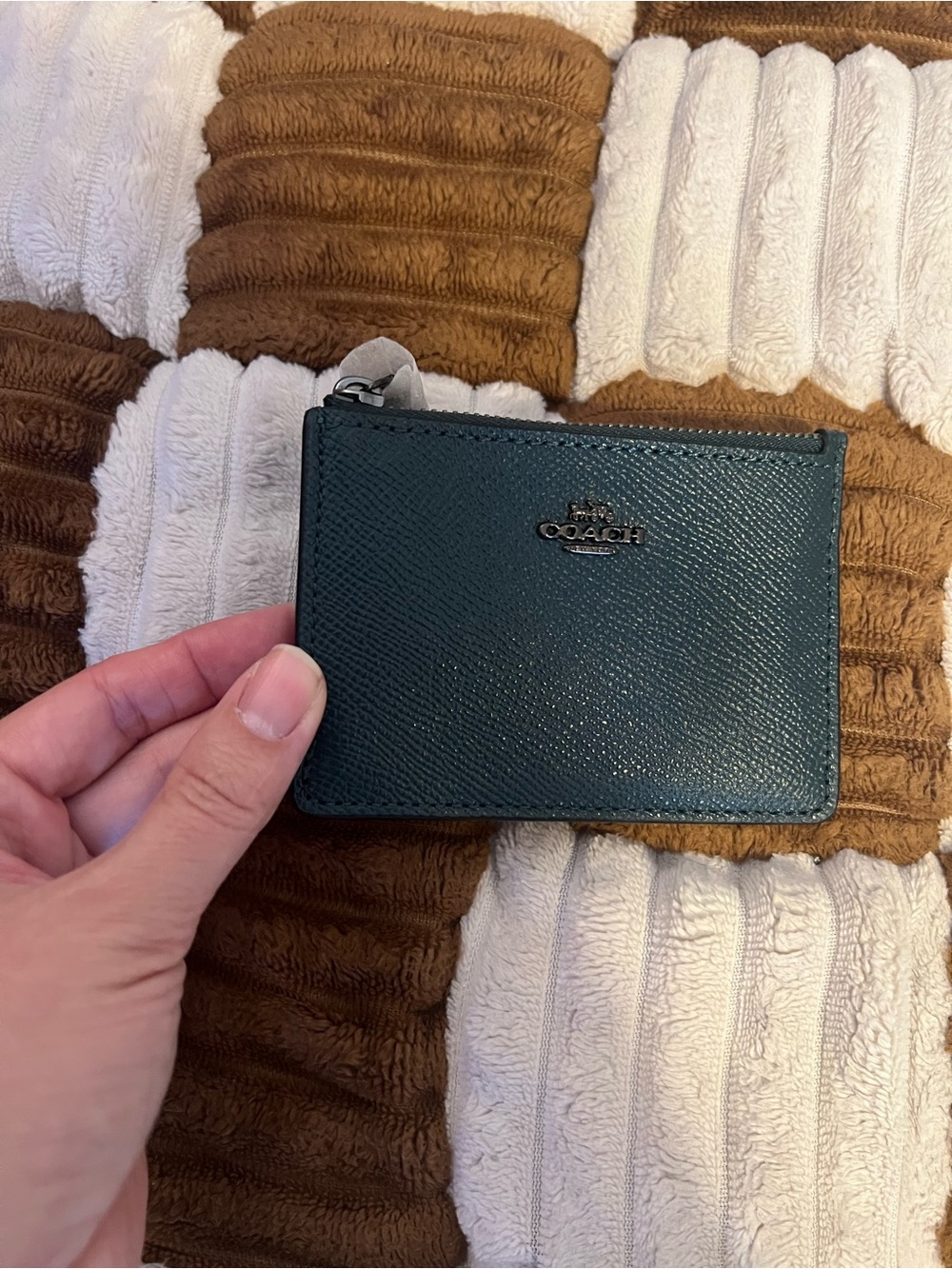 Coach Mini Skinny Crossgrained leather in Forest NWTS!